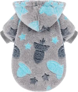 Dog Sweater, Glow in The Dark Dog Hoodie, Soft Flannel Pet Clothes for Boy Girl, Winter Warm Puppy Sweater for Chihuahua Yorkie Cat (Grey Rocket,S)
