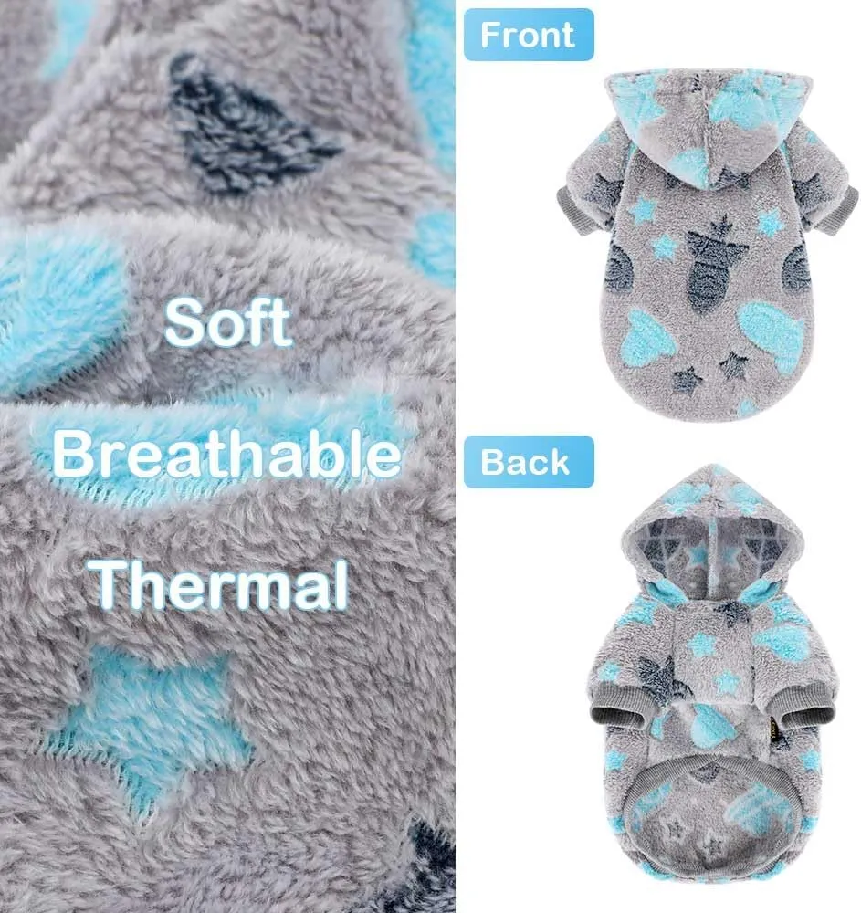 Dog Sweater, Glow in The Dark Dog Hoodie, Soft Flannel Pet Clothes for Boy Girl, Winter Warm Puppy Sweater for Chihuahua Yorkie Cat (Grey Rocket,S)