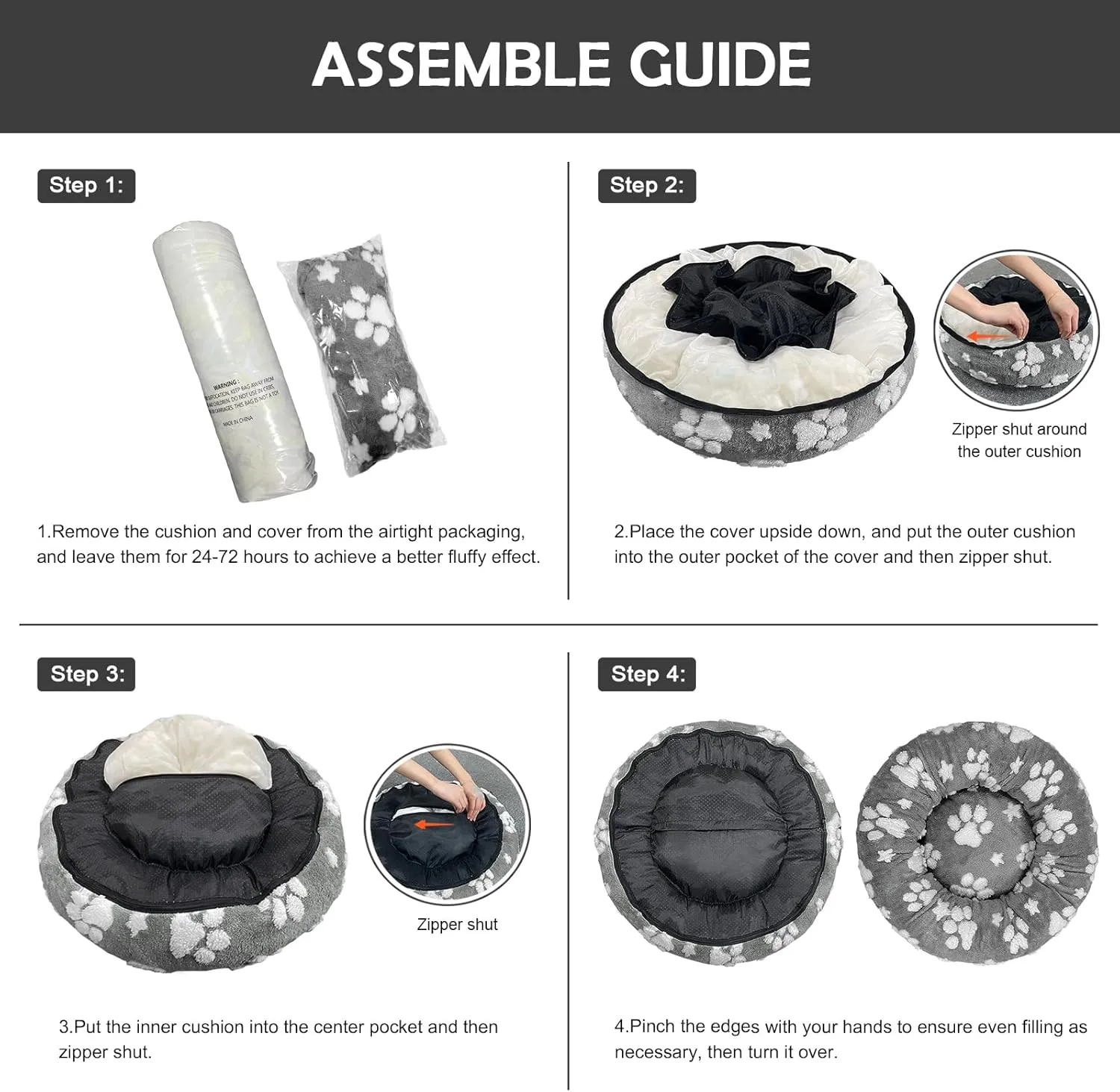 Donut Dog Beds for Small Dogs, Calming Round Cat Beds for Indoor Cats, Cute 3D Textured Paw Pet Bed with Removable Washable Cover and Anti-Slip BottomGrey23"
