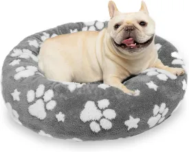 Donut Dog Beds for Small Dogs, Calming Round Cat Beds for Indoor Cats, Cute 3D Textured Paw Pet Bed with Removable Washable Cover and Anti-Slip BottomGrey23"