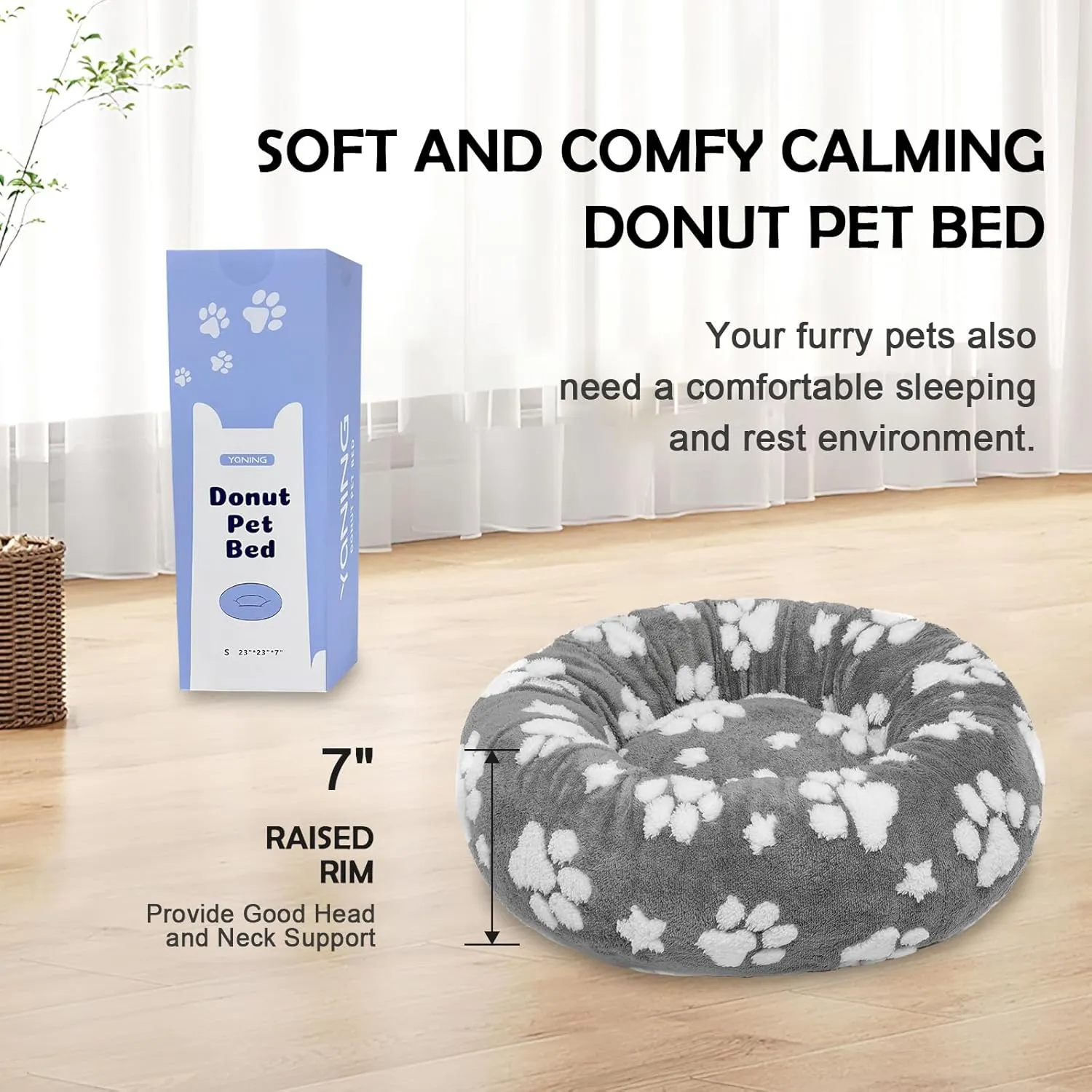 Donut Dog Beds for Small Dogs, Calming Round Cat Beds for Indoor Cats, Cute 3D Textured Paw Pet Bed with Removable Washable Cover and Anti-Slip BottomGrey23"