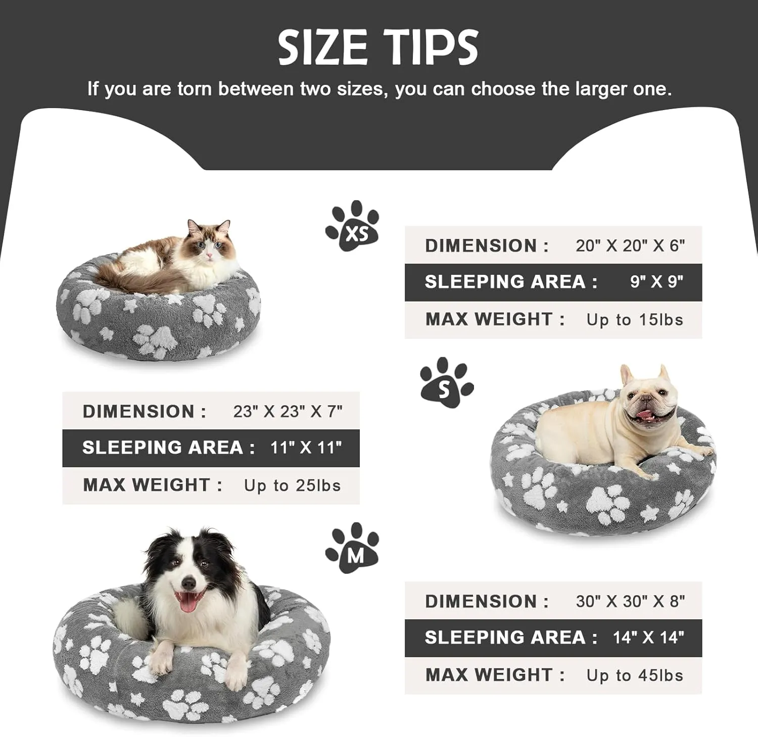 Donut Dog Beds for Small Dogs, Calming Round Cat Beds for Indoor Cats, Cute 3D Textured Paw Pet Bed with Removable Washable Cover and Anti-Slip BottomGrey23"