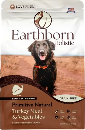 Earthborn Holistic Primitive Natural Turkey Meal & Vegetables Grain-Free High Protein Dry Food for Dogs & Puppies (12.5 lb. Bag)
