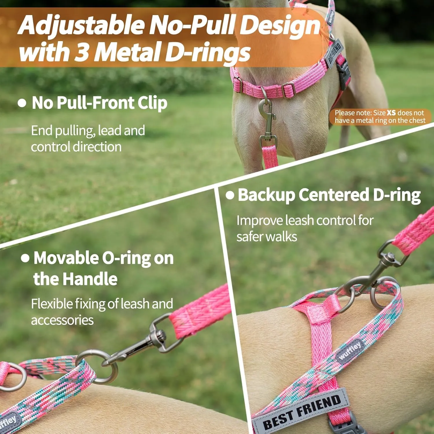 Easy Walk Dog Harness and Leash Set, Freedom No Pull Harness with 2 Patches,Escape Proof/Quick Fit to Adjust Dog Vest Harness,Easy for Training Walking for Small,Medium & Large Dogs(Pink,M)