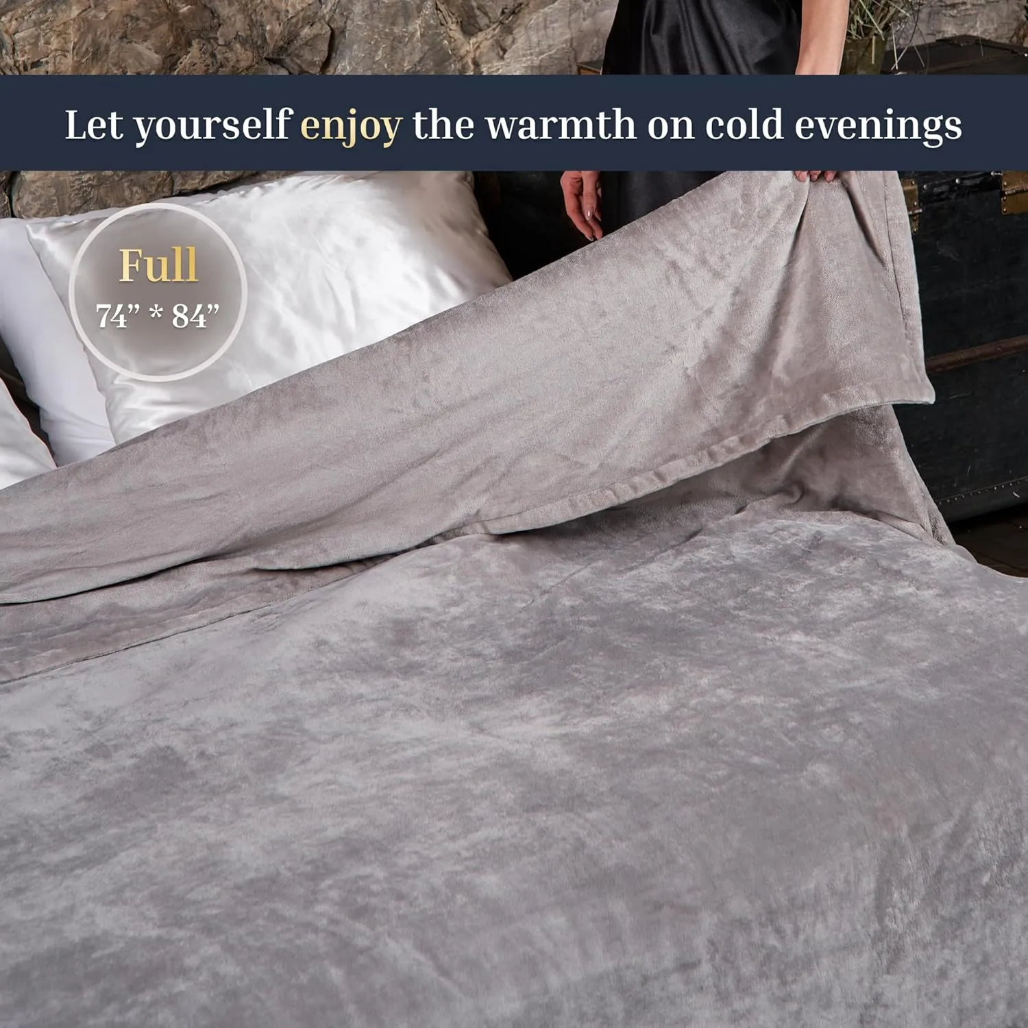 Electric Blanket Heated Blanket, 10 Heat Levels (34-140F), 12-Hour Auto Shut-Off, Soft Polyester Fleece, Fast Heating, Machine Washable, Electric Blanket (Gray, Full)