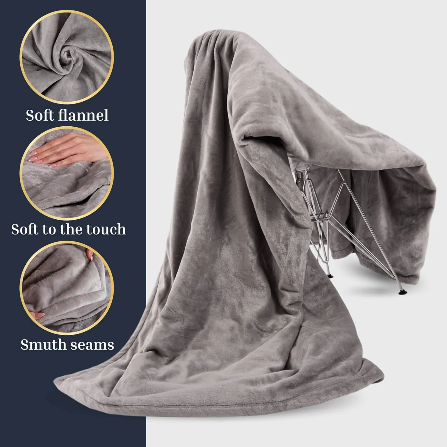 Electric Blanket Heated Blanket, 10 Heat Levels (34-140F), 12-Hour Auto Shut-Off, Soft Polyester Fleece, Fast Heating, Machine Washable, Electric Blanket (Gray, Full)