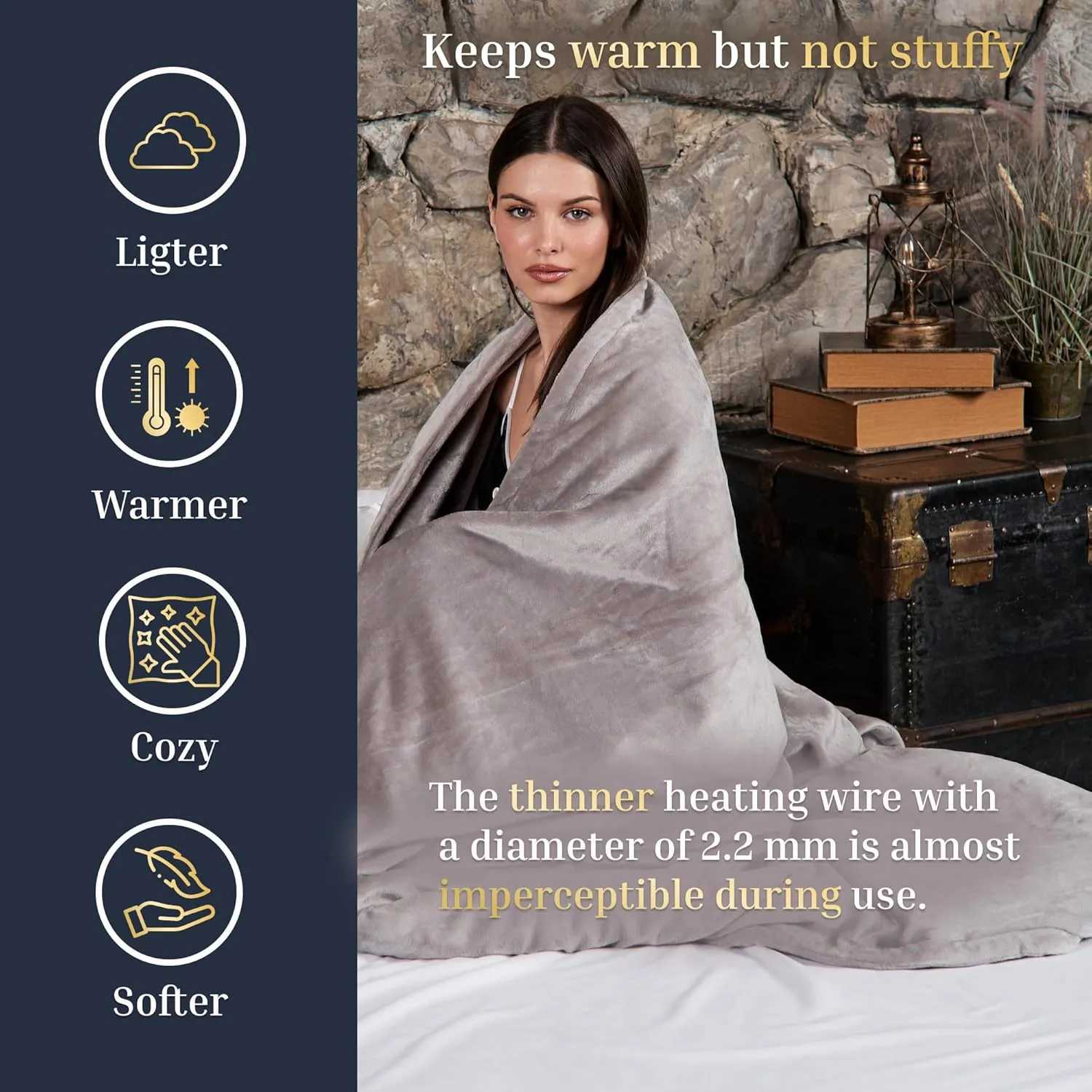 Electric Blanket Heated Blanket, 10 Heat Levels (34-140F), 12-Hour Auto Shut-Off, Soft Polyester Fleece, Fast Heating, Machine Washable, Electric Blanket (Gray, Full)