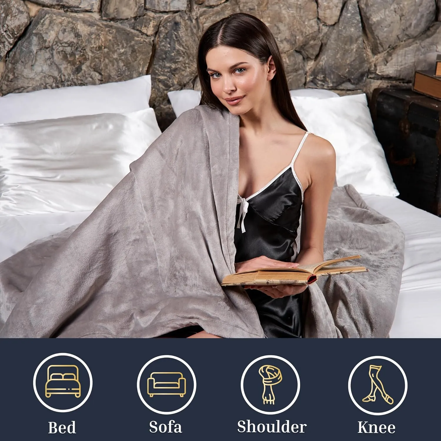 Electric Blanket Heated Blanket, 10 Heat Levels (34-140F), 12-Hour Auto Shut-Off, Soft Polyester Fleece, Fast Heating, Machine Washable, Electric Blanket (Gray, Full)