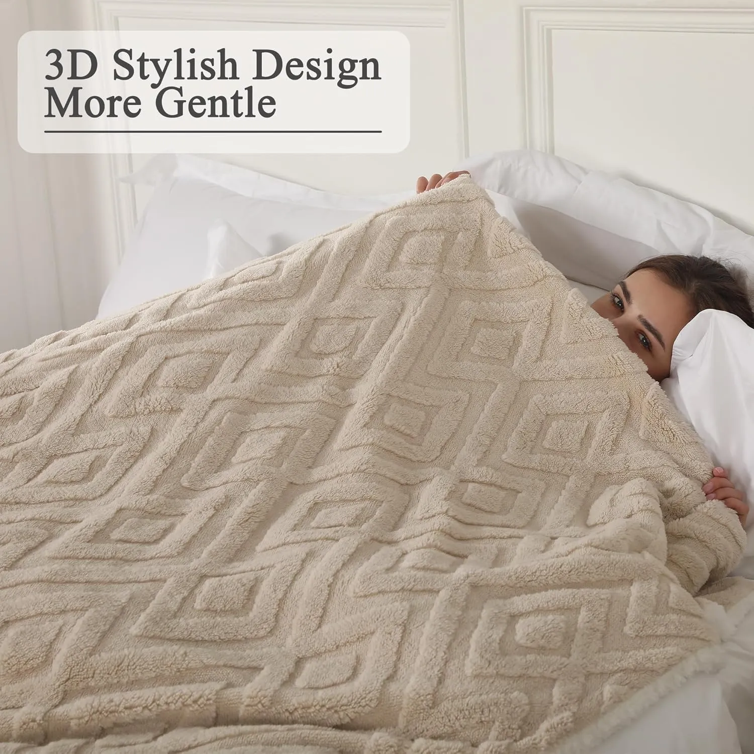 Electric Heated Blanket 50 x 60 Inches Heated Throw with 5 Fast Heating Levels & 4 Hours Auto Off, Fuzzy Soft Cozy Sherpa Blanket for Couch Sofa, ETL & FCC Certification, Light Khaki