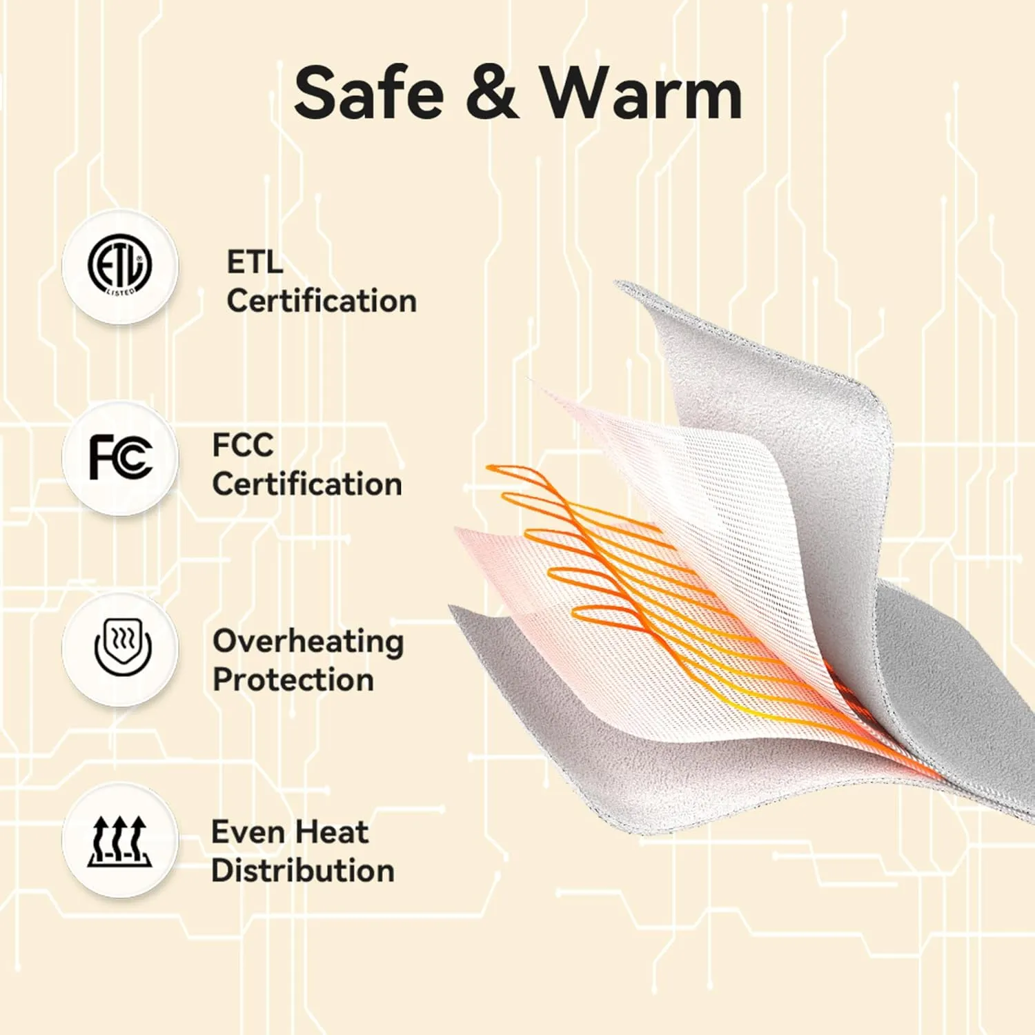 Electric Heated Blanket 50 x 60 Inches Heated Throw with 5 Fast Heating Levels & 4 Hours Auto Off, Fuzzy Soft Cozy Sherpa Blanket for Couch Sofa, ETL & FCC Certification, Light Khaki