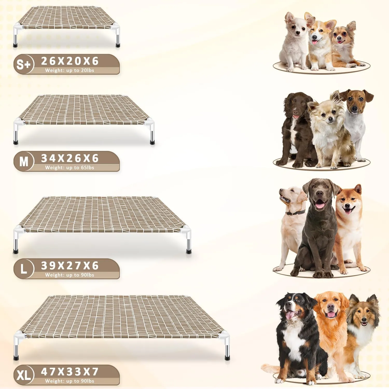 Elevated Dog Bed - Raised Pet Cot, Medium Size, Portable Indoor & Outdoor Dog cot Bed, Soft and Comfortable, Pet Bed for Camping or Beach, Medium
