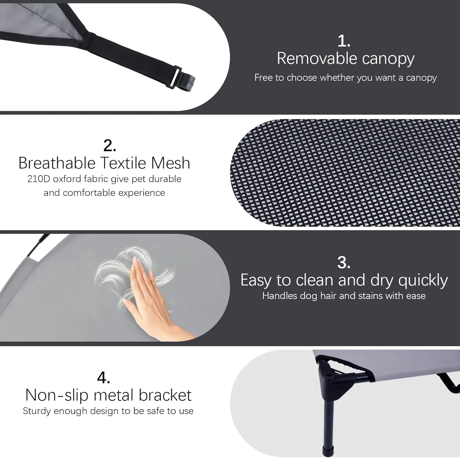 Elevated Outdoor Dog Bed with Canopy, Raised Removable Cover Cooling Dog Beds with Waterpoof Shade Dog Tent Outside Portable Dog Cot for Large Dogs Pet (Dark Grey)