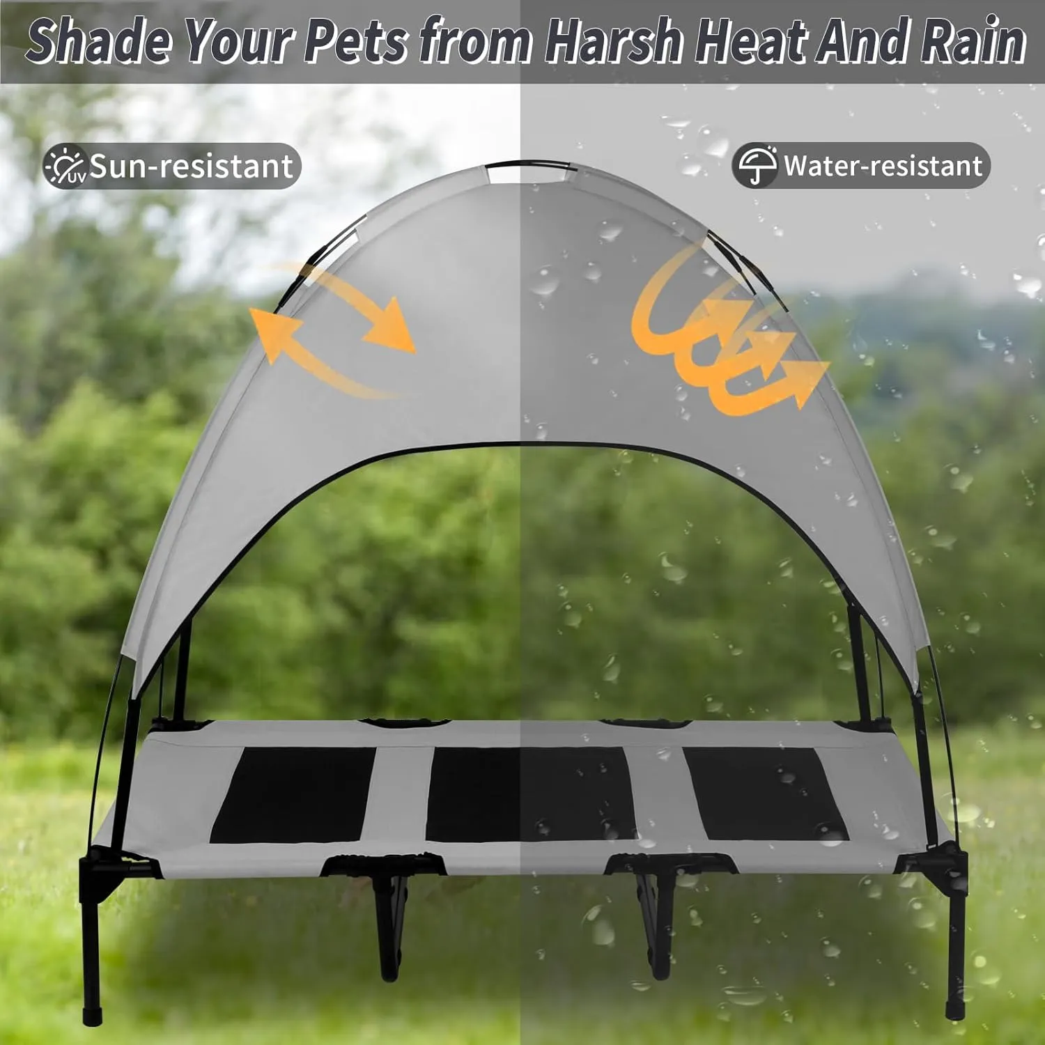 Elevated Outdoor Dog Bed with Canopy, Raised Removable Cover Cooling Dog Beds with Waterpoof Shade Dog Tent Outside Portable Dog Cot for Large Dogs Pet (Dark Grey)
