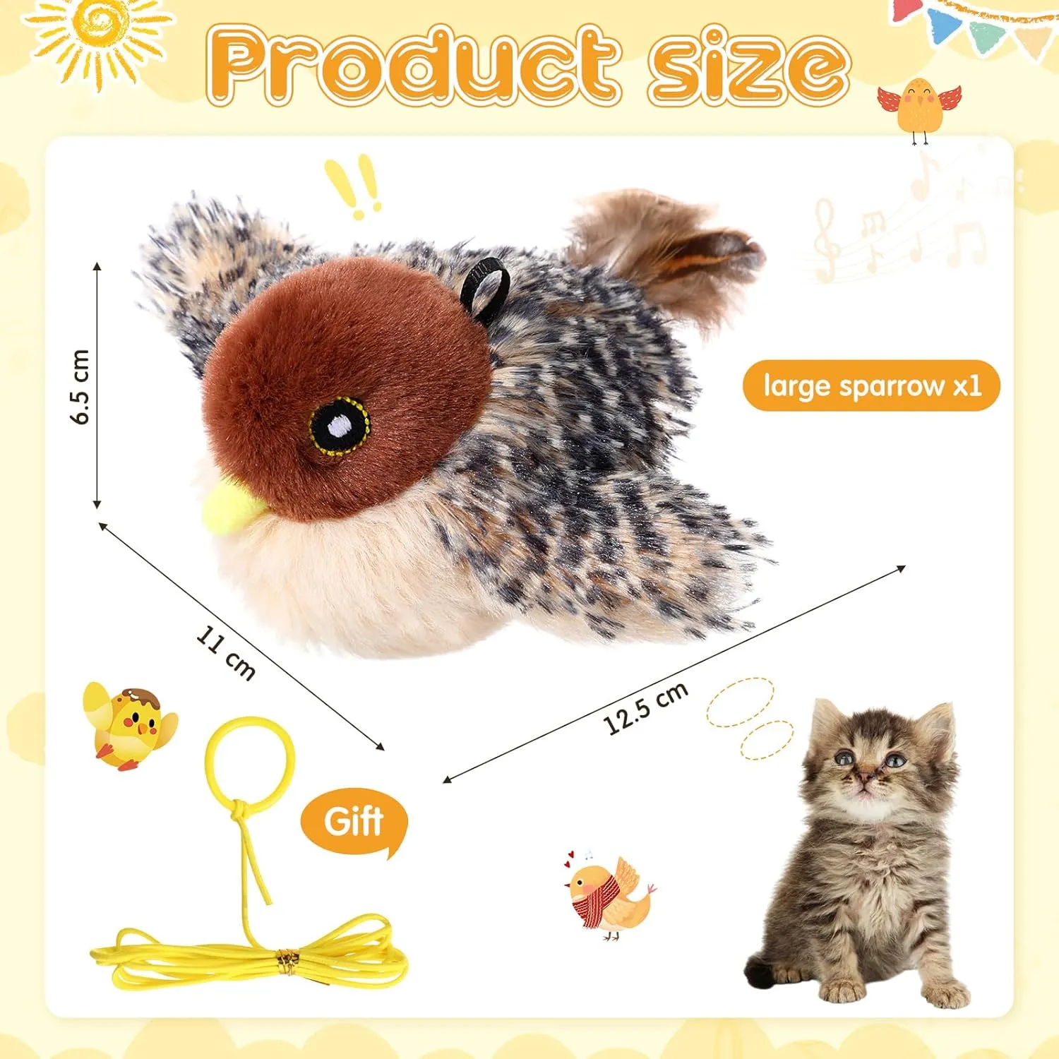 Flapping Bird Cat Toy with Chirping Sounds & Detachable Core - Indoor Interactive Flappy Wings, Catnip-Ready, 3 Speed Modes for Kitten and Pets(Magpie)