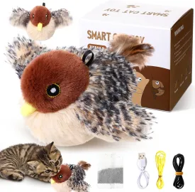 Flapping Bird Cat Toy with Chirping Sounds & Detachable Core - Indoor Interactive Flappy Wings, Catnip-Ready, 3 Speed Modes for Kitten and Pets(Magpie)