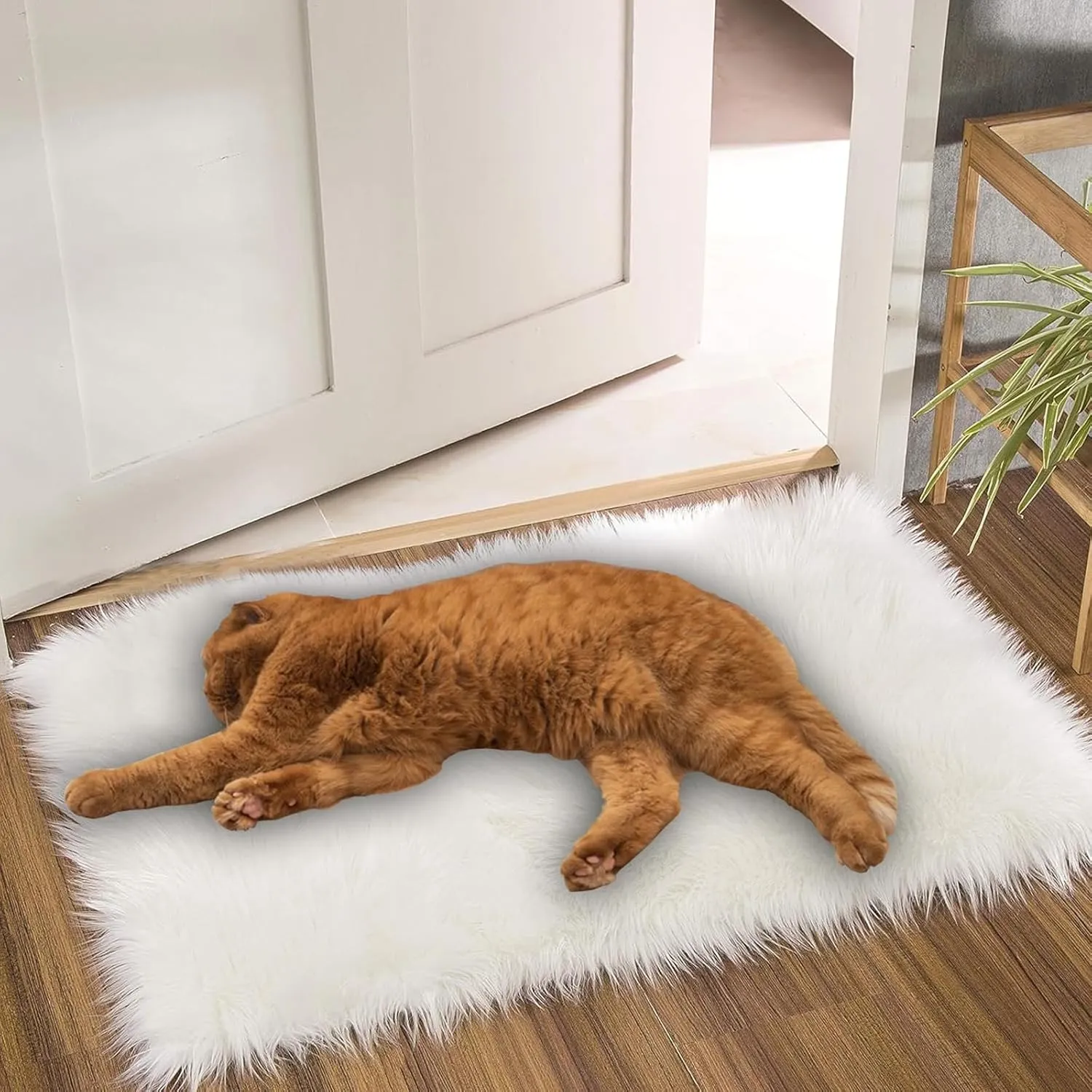 Fluffy Dog Cat Bed Mat 19.6x31.4 inch, Washable Soft Plush Faux Fur Warm Area Puppy Pads Blanket for Indoor Pet Sleep Cushion White