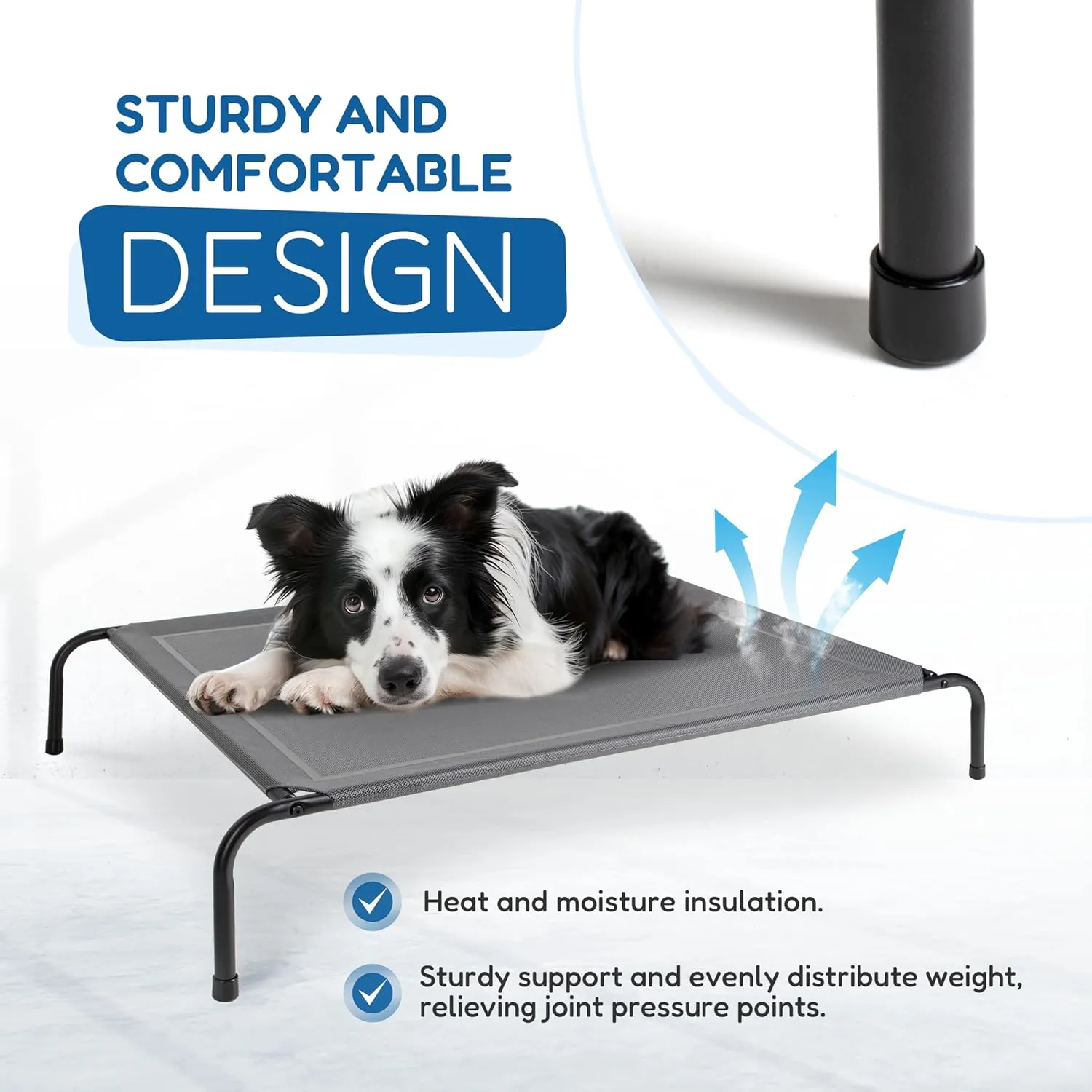 FluffyDream Cooling Elevated Dog Cot Bed Outdoor Raised Portable Dog Beds No-Slip Feet Portable Durable Pet Hammock Bed, 49x31.5x8 Inch, Grey