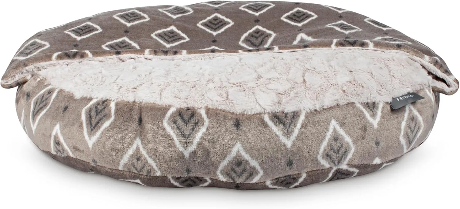 Fringe Studio "Tribal Smaller Diamond Medium Gray Medium Blanket Pet Bed with Faux Fur Interior 25" X 25" X 4" - Machine Washable