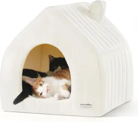 FUKUMARU Cat Beds for Indoor Cats, 2 in 1 Pet Cave with Removable Washable Cushion for Puppy and Bunny, 17.7 inches Warm Cat House, Enclosed Cat Hideaway with Anti-Slip Bottom, Supportive Cat Tent