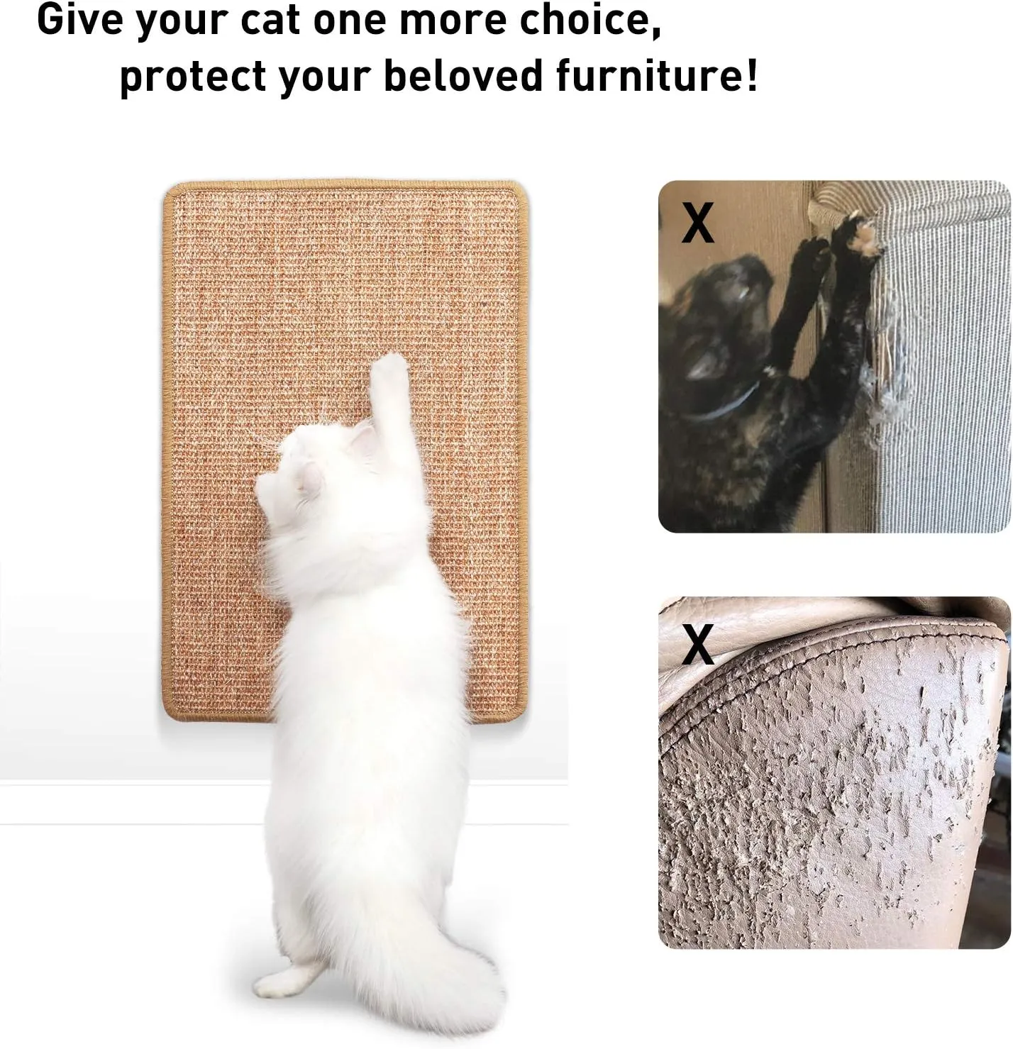 FUKUMARU Cat Scratcher Mat, 23.6 X 15.7 Inch Natural Sisal Cat Scratch Mats, Horizontal Cat Floor Scratching Pad Rug with Sticky Velcro Tapes, Protect Couch and Carpets