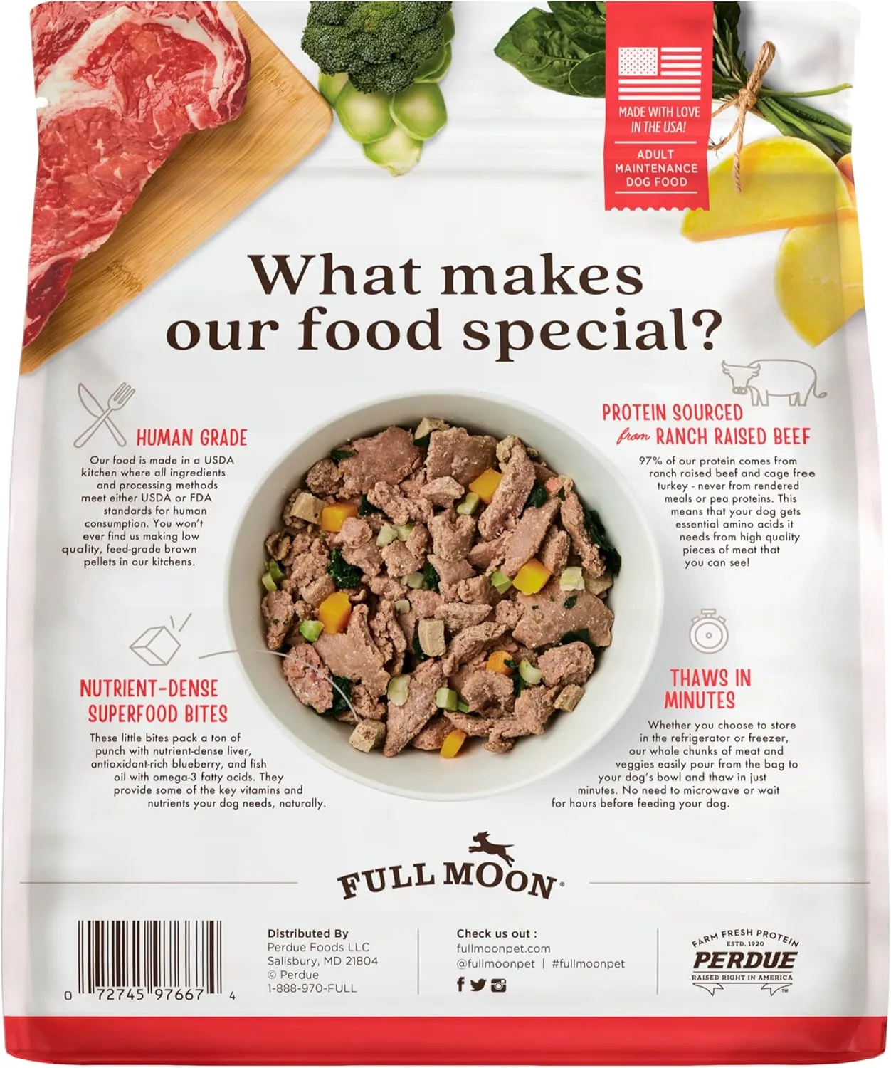 FULL MOON Freshly Crafted Ranch Raised Beef Recipe Dog Food 64 OZ (Pack of 3)