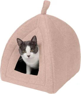 Furhaven Cat Bed Cave for Indoor Cats & Small Dogs, Washable & Foldable w/ Removable Cushion - Polar Fleece Pet Tent - Beige Buff, Small, 16.0"L x 13.0"W x 13.0"Th