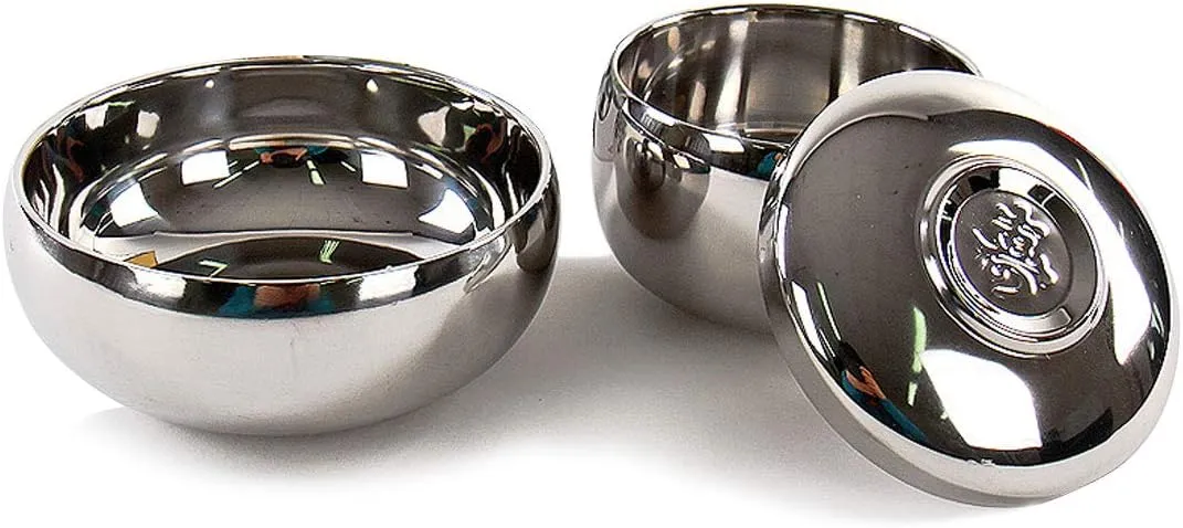 GARASANI Kitchen Tableware Stainless Steel Round Korean Traditional Rice Bowl With Lid Soup Bowl Set Vacuum Insulated Double Wall Metal Dinnerware