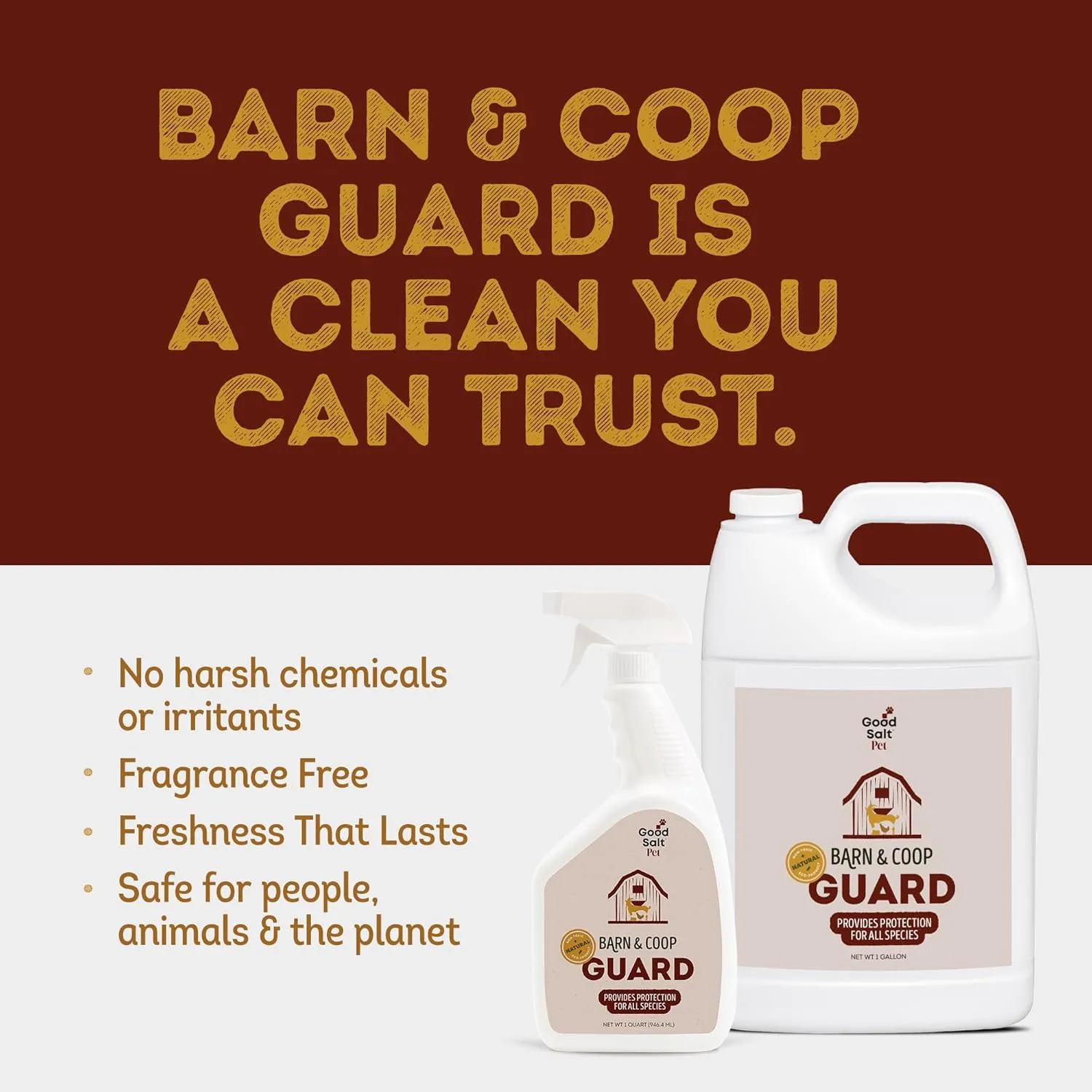 Good Salt Pet Barn & Coop Guard, Natural Animal-Friendly Scent Neutralizer Spray, Made in the USA, 32 Ounce Bottle