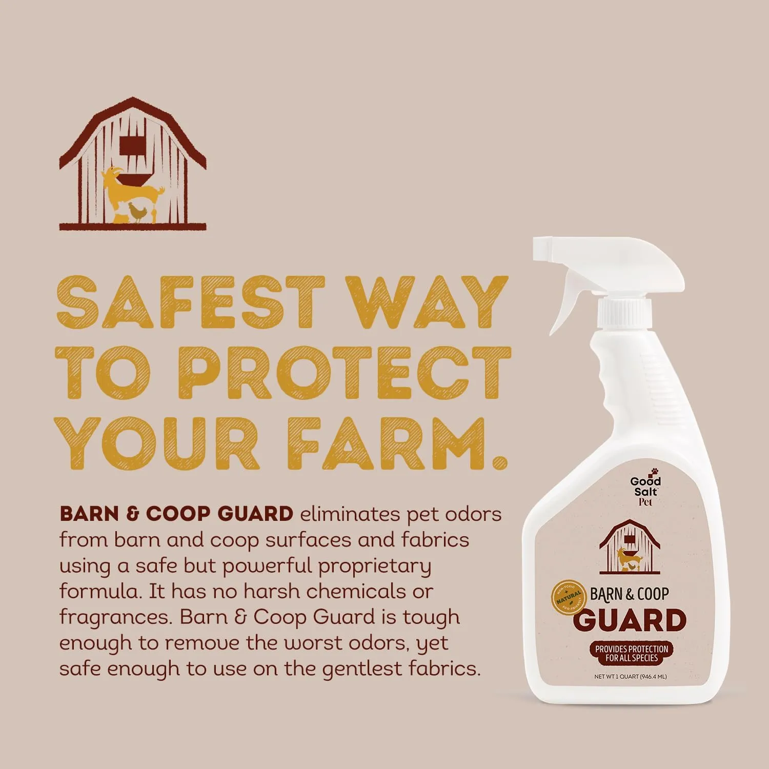 Good Salt Pet Barn & Coop Guard, Natural Animal-Friendly Scent Neutralizer Spray, Made in the USA, 32 Ounce Bottle