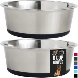 GORILLA GRIP Set of 2 Dog Bowls, Holds 8 Cups (64 fl oz), Heavy Duty Metal Food and Water Bowl for Feeding Dogs and Cats, Dishwasher Safe, Rust Resistant Stainless Steel, BPA Free Rubber Base, Black