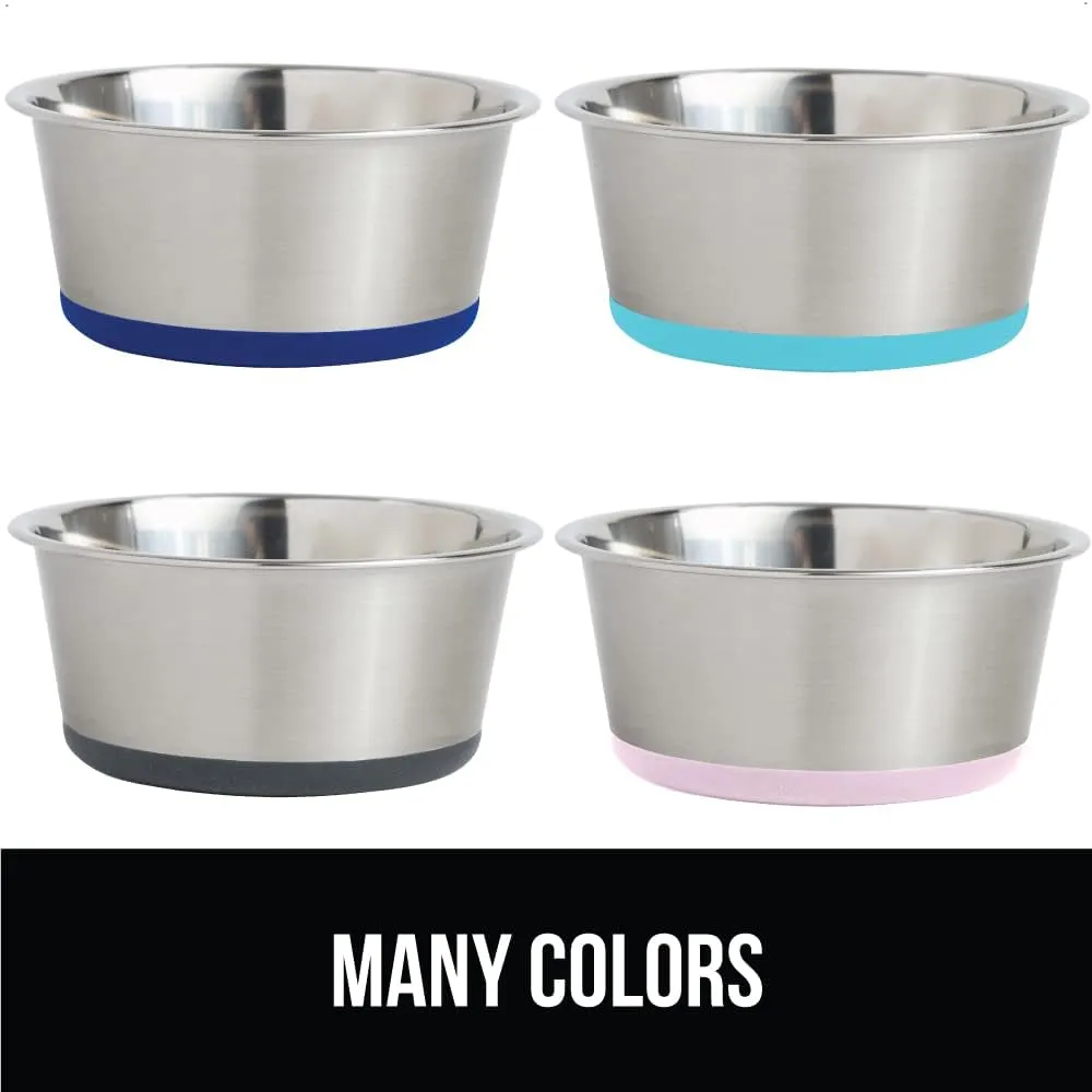 GORILLA GRIP Set of 2 Dog Bowls, Holds 8 Cups (64 fl oz), Heavy Duty Metal Food and Water Bowl for Feeding Dogs and Cats, Dishwasher Safe, Rust Resistant Stainless Steel, BPA Free Rubber Base, Black