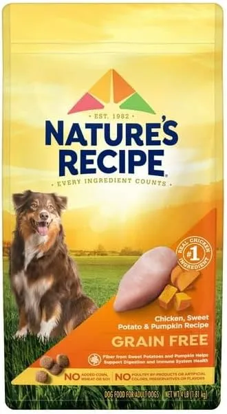 Grain Free Chicken, Sweet Potato & Pumpkin Recipe, Dry Dog Food, 4 Lb. Bag, Made with Nutrient-Dense Carbohydrate