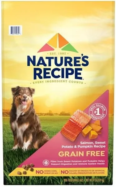 Grain Free Salmon, Sweet Potato & Pumpkin Recipe Dry Dog Food, 24 Lb. Bag, with Added Vitamins, Minerals and Nutrients, No Poultry by-Products
