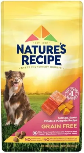 Grain Free Salmon, Sweet Potato & Pumpkin Recipe Dry Dog Food, 4 Lb. Bag, with Added Vitamins, Minerals and Nutrients, No Poultry by-Products