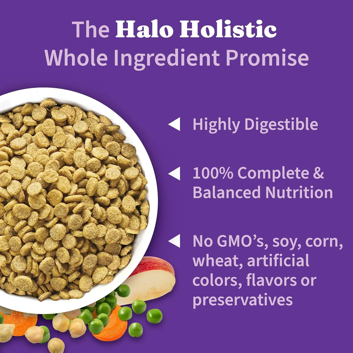 Halo Holistic Plant-Based Recipe With Superfoods, Complete Digestive Health, Vegan Dry Dog Food Bag, Adult Formula, 10-lb Bag