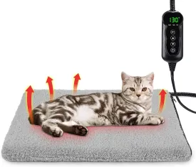 Heated Cat Bed, 11 Adjustable Temperature Pet Heating Pad for Dogs Cats With Timer, Auto Power Off, Electric Mat for Cat House (Grey, S(18" x 16"))