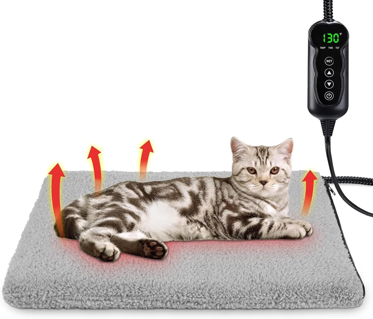 Heated Cat Bed, 11 Adjustable Temperature Pet Heating Pad for Dogs Cats With Timer, Auto Power Off, Electric Mat for Cat House (Grey, S(18" x 16"))