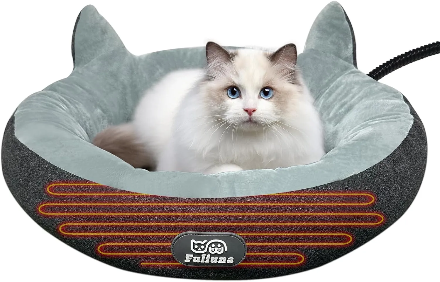 Heated Cat Bed for Indoor Cats, 19" Round Heated Pet Bed with Chew Resistant Cord. Soft & Cozy Electric Pet Heating Pad, Indoor Kitty Bed Cat Heating Pad for Small and Medium Cats.