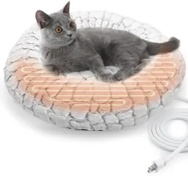 Heated Cat Bed Indoor, Round Heated Pet Bed for Indoor Cats 19" Soft & Cozy Donut Electric Pet Heating Pad for Kitten Cat