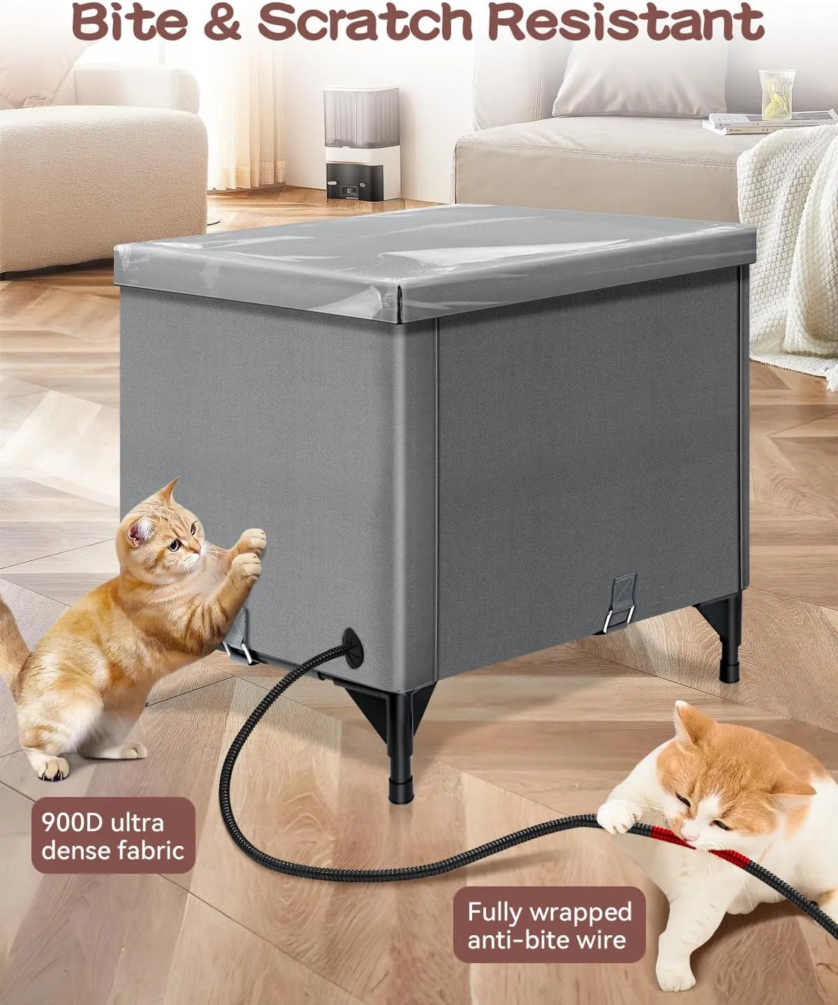 Heated Cat House for Outside, Foldable Outdoor Cat House for Winter Insulated Waterproof with Thermostatic Cat Heating Pad, Cat Shelter with PVC Roof &Door for Outside Stray Barn Cat(Gray,Ectra Large)