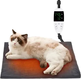 Heated Dog Cat Bed Indoor - Pet Heating Pad Machine Washable Cover, Temperature Adjustable, 12H or Always on Heating Time Heated Blanket, LCD Display (18 x 18in, 1 Pack)