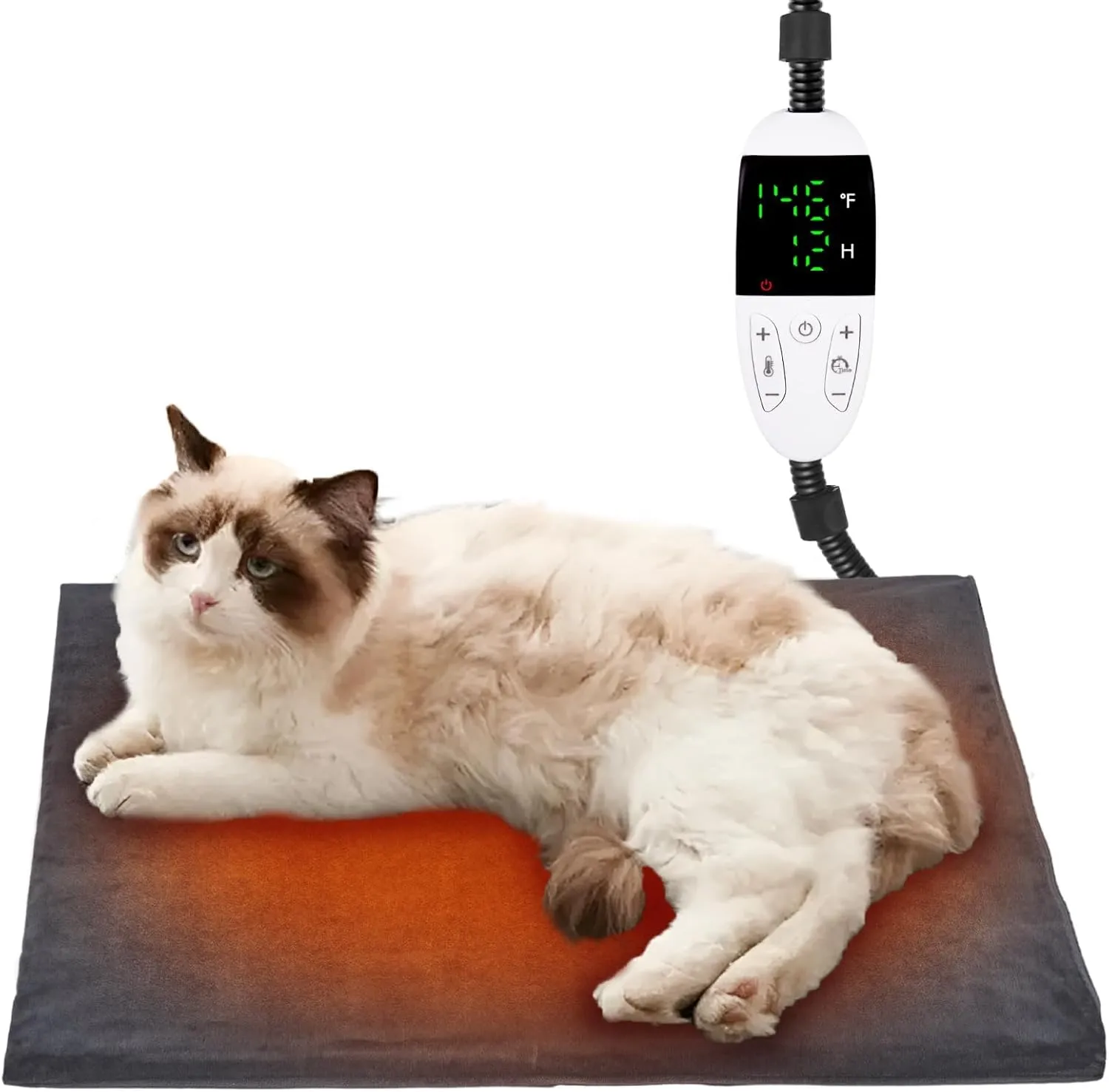 Heated Dog Cat Bed Indoor - Pet Heating Pad Machine Washable Cover, Temperature Adjustable, 12H or Always on Heating Time Heated Blanket, LCD Display (18 x 18in, 1 Pack)