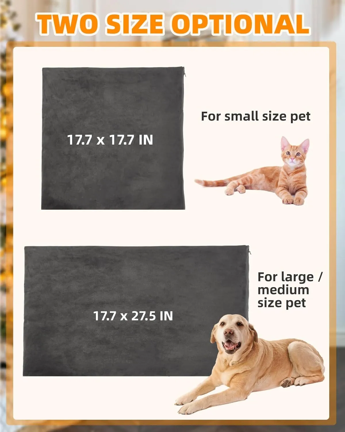 Heated Dog Cat Bed Indoor - Pet Heating Pad Machine Washable Cover, Temperature Adjustable, 12H or Always on Heating Time Heated Blanket, LCD Display (18 x 18in, 1 Pack)