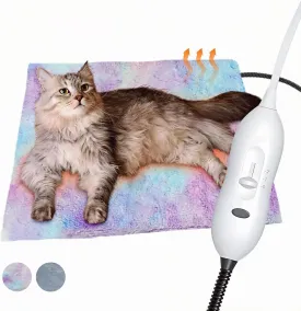 Heating Pad for Cats, Indoor Outdoor Waterproof Electric Heated Pad Mat with Chew Resistant Cord, Soft Washable Cover, Adjustable Temperature Soft Fluffy Pet Bed Warmer-Medium 17.7x17.7x0.6(Color)
