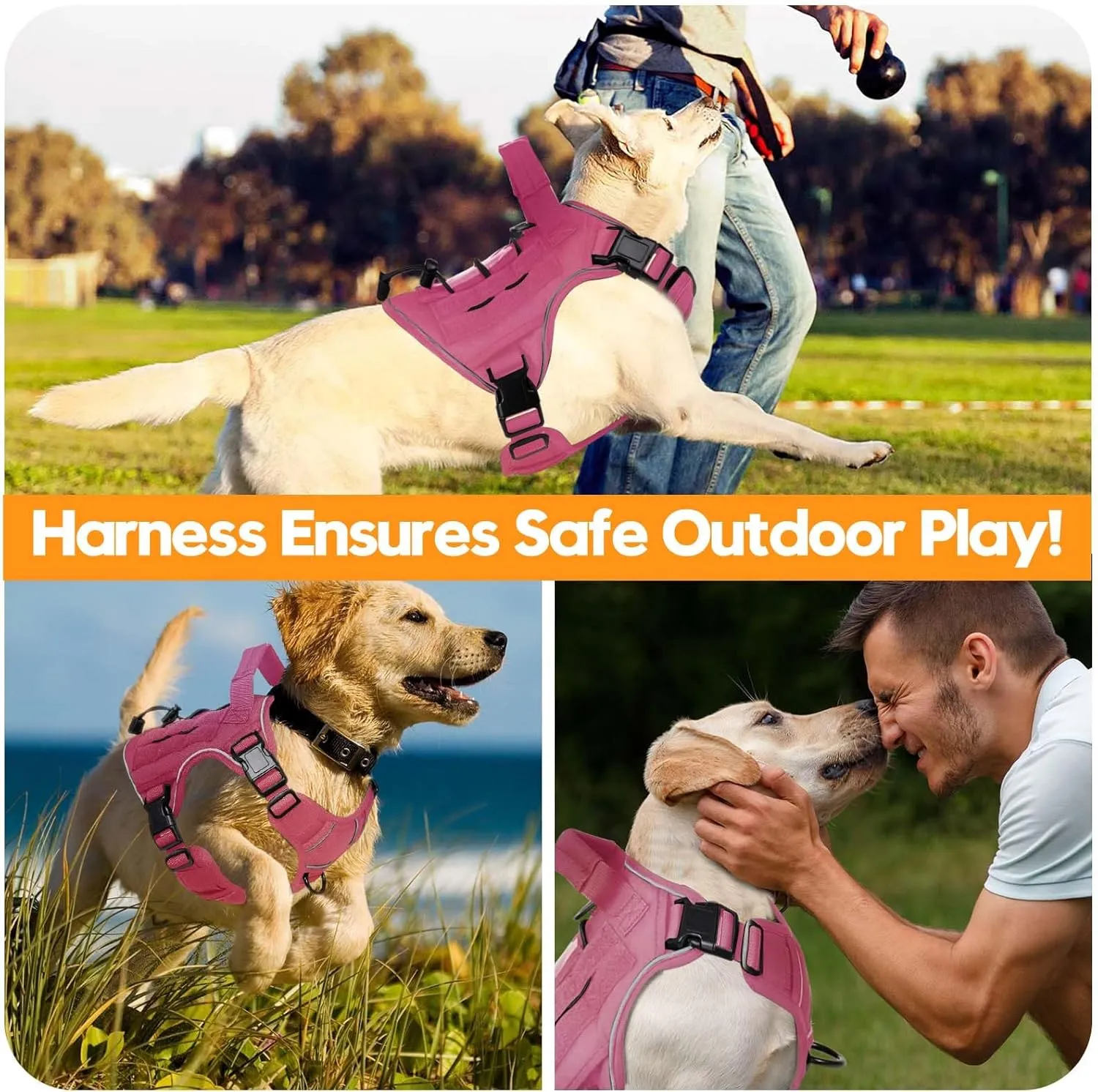 Heavy-Duty Tactical Dog Harness for Large Dogs, No Pull Adjustable Reflective Pet Vest with Molle System, K9 Military-Grade Control for Service Training, Outdoor & 10  Breeds, Pink, Medium