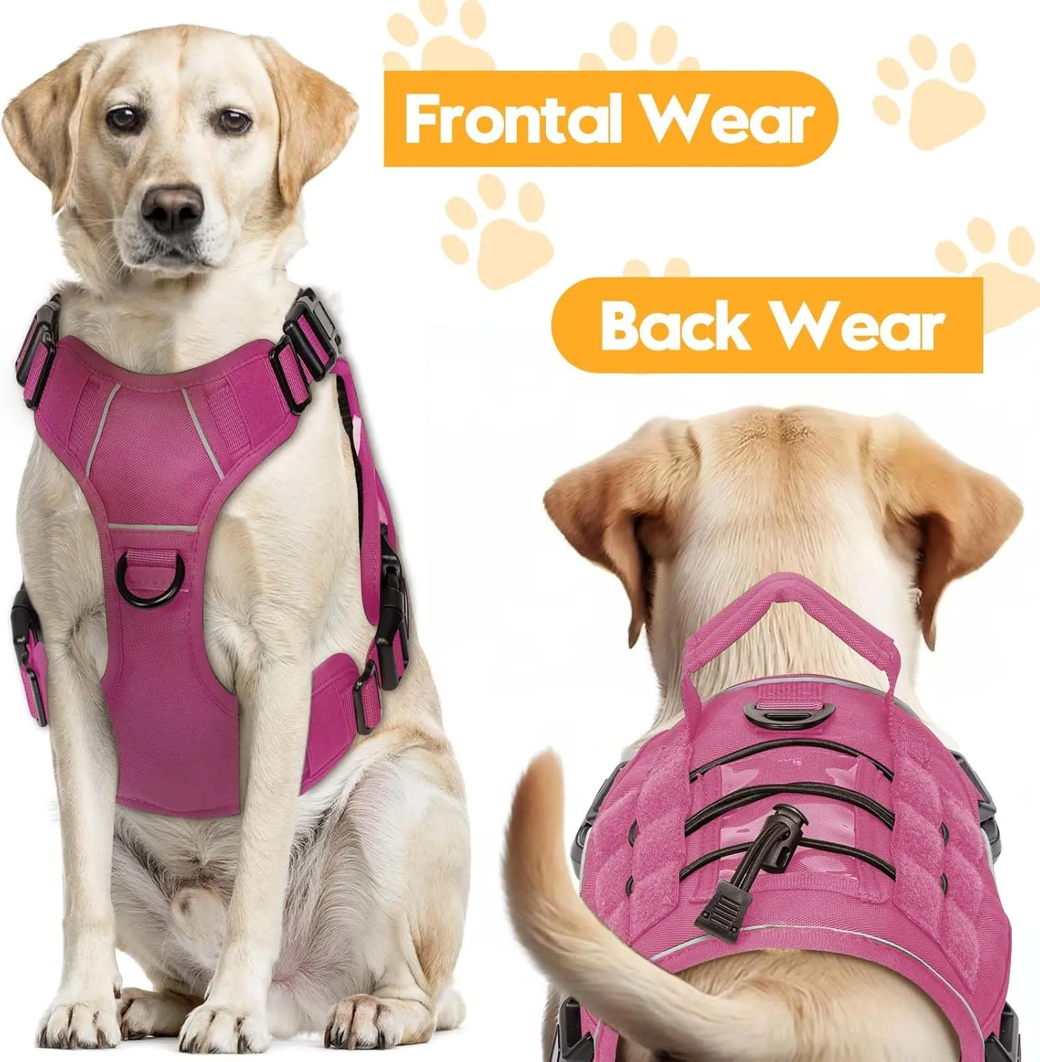 Heavy-Duty Tactical Dog Harness for Large Dogs, No Pull Adjustable Reflective Pet Vest with Molle System, K9 Military-Grade Control for Service Training, Outdoor & 10  Breeds, Pink, Medium