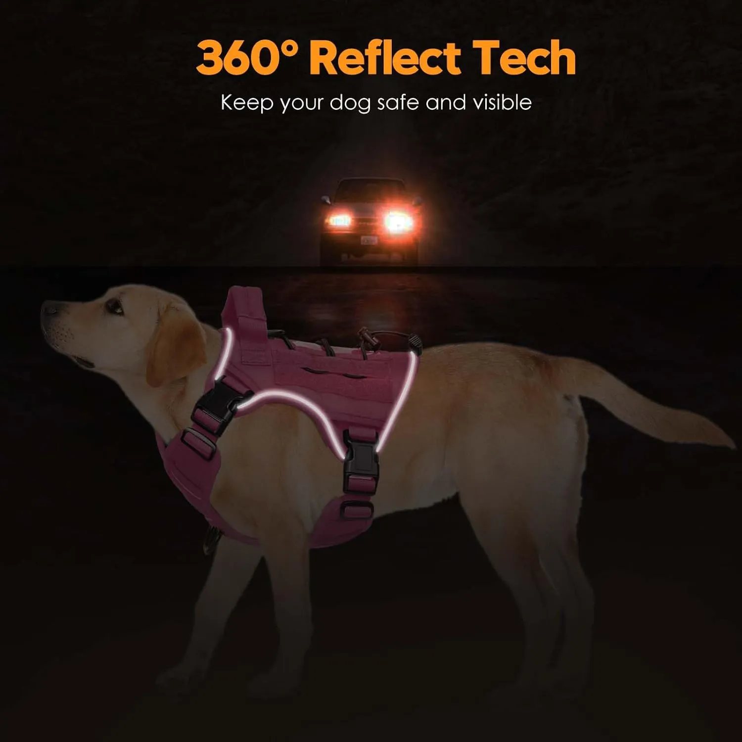 Heavy-Duty Tactical Dog Harness for Large Dogs, No Pull Adjustable Reflective Pet Vest with Molle System, K9 Military-Grade Control for Service Training, Outdoor & 10  Breeds, Pink, Medium
