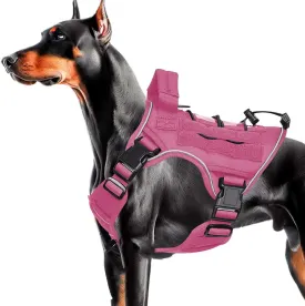 Heavy-Duty Tactical Dog Harness for Large Dogs, No Pull Adjustable Reflective Pet Vest with Molle System, K9 Military-Grade Control for Service Training, Outdoor & 10  Breeds, Pink, Medium