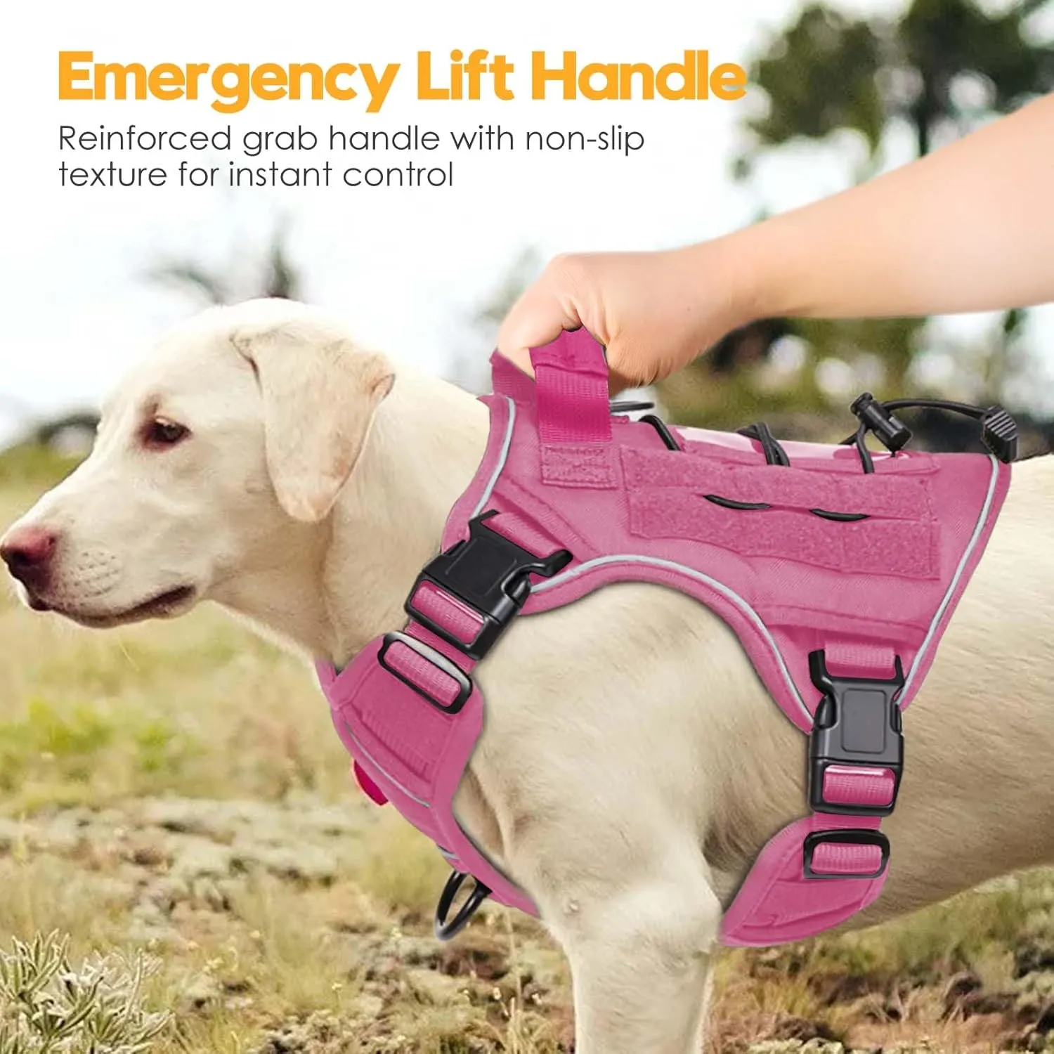 Heavy-Duty Tactical Dog Harness for Large Dogs, No Pull Adjustable Reflective Pet Vest with Molle System, K9 Military-Grade Control for Service Training, Outdoor & 10  Breeds, Pink, Medium