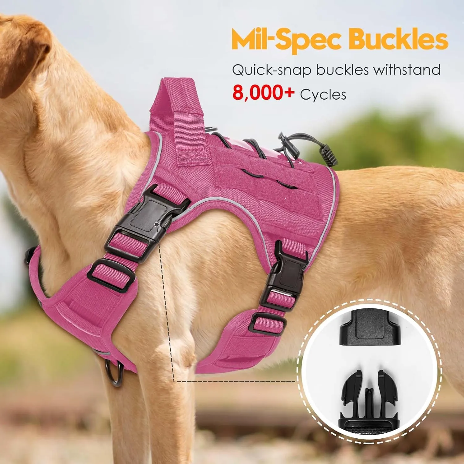 Heavy-Duty Tactical Dog Harness for Large Dogs, No Pull Adjustable Reflective Pet Vest with Molle System, K9 Military-Grade Control for Service Training, Outdoor & 10  Breeds, Pink, Medium